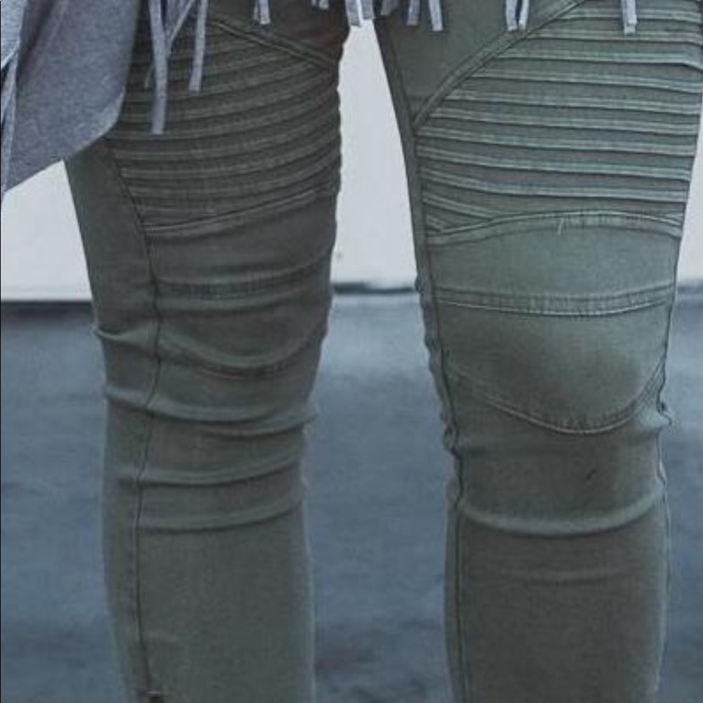 Green moto leggings
